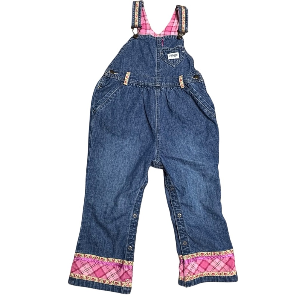 Oshkosh Pink Plaid & Floral Pattern Lining Straps & Hems Snap Leg Overalls 48mo